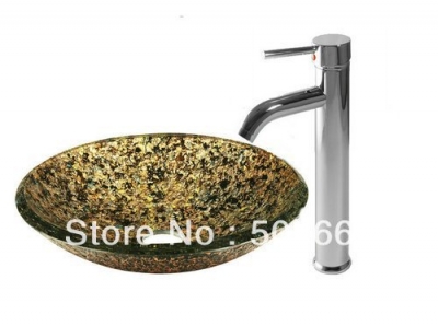 Agate brown Victory Vessel Washbasin Tempered Glass Sink With Brass Faucet CM0105