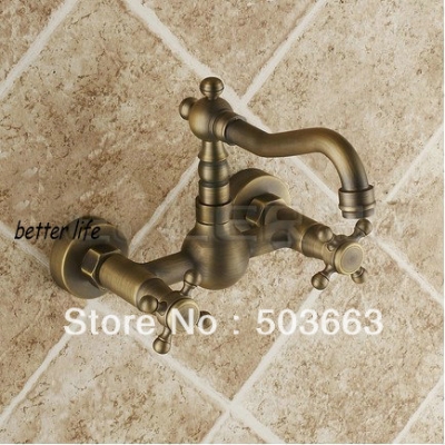 Contemporary Style Wall Mounted Antique Brass Finish Bathroom Basin Sink Mix Tap Waterfall Faucet L-300