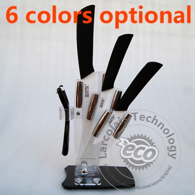 High Quality Larcolais Ceramic Knife Sets 3" 4" 6" inch + Peeler+Holder Free Shipping 6 Colors Can Select