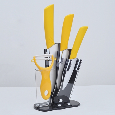 Kitchen Yellow Handle Ceramic Knife Set 4 inch 5 inch 6 inch + Peeler + Holder Free Shipping