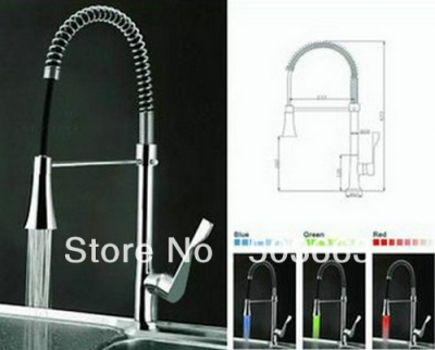 New Chrome LED Pull Out Spray Kitchen Sink Faucet Mixer Tap S-691