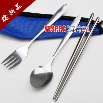 Portable tableware stainless steel chopsticks dinnerware set spoon fork tableware three pieces set