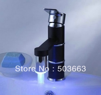 Spray Paint LED 3 Colors Big Waterfall Faucet Chrome Water Powered Mixer Brass Single Handle Tap CM0868