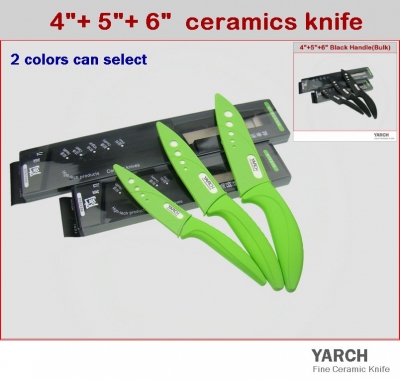 YARCH 3PCS/set , 4 inch+5 inch+6 inch Ceramic Knife sets with Scabbard+Retail box, 2 colors select,CE FDA certified