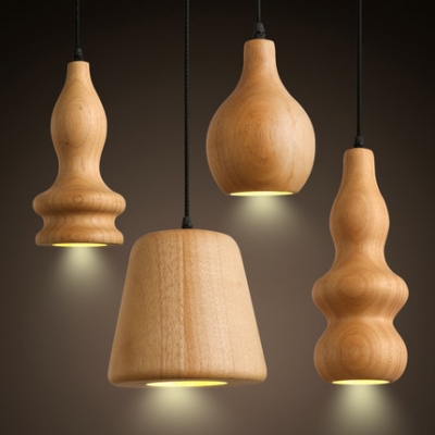 nordic oak wood pendant light led hanging light bulb restaurant cafe luminaria pendente art decoration lighting 110v/220v