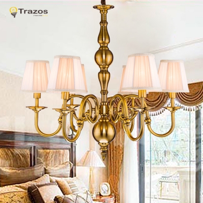 retro counrtyside led chandelier for living room lustres home decoration fabric shade antique brass chandelier