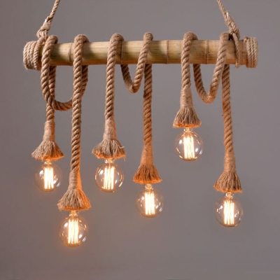 vintage hemp rope pendant lamp retro countryside wicker pendant lights with 4/6 lights for dinning room,living room