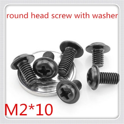 1000pcs m2*10 steel with black round head cross recessed screw with washer/ computer screw