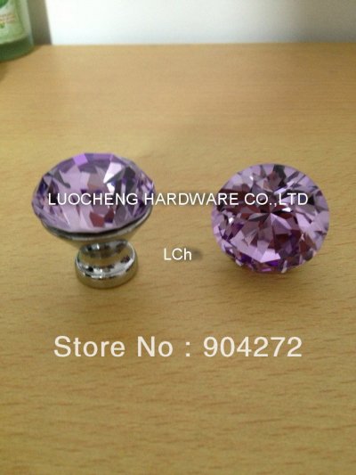 10PCS/ LOT 30 MM PURPLE CRYSTAL CABINET KNOBS ON CHROME ZINC BASE [Crystal Cabinet Knobs 94|]
