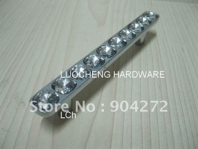 10PCS/ LOT FREE SHIPPING NEWLY-DESIGNED 135 MM CLEAR CRYSTAL HANDLE WITH ALUMINIUM ALLOY CHROME METAL PART