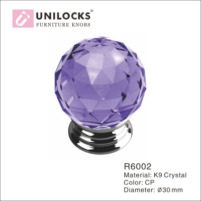 10Pcs/Dozen K9 Crystal Glass Chrome Cabinet Cupboard Door Knobs (Diameter:30mm,Color: Purple)
