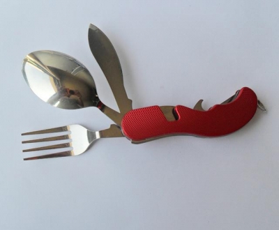 1SET Multi-function tableware combination knife and fork spoon combination folding(red) FREE SHIPPING [Kitchenware 136|]