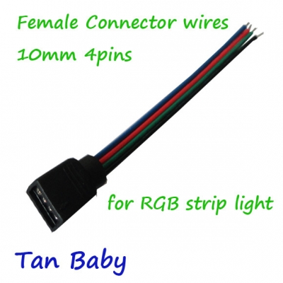 40pcs/lot 10mm female led strip connector with 10mm cable for rgb 5050 smd led strip light no need soldering