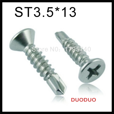 500pcs din7504p st3.5 x 13 410 stainless steel cross recessed countersunk flat head self drilling screw screws [din7504p-flat-head-self-drilling-screw-1862]