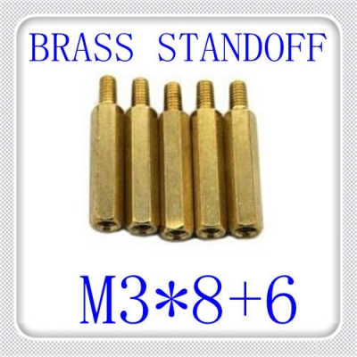 500pcs/lot pcb m3*8+6 brass hex male to female standoff /standoff screw