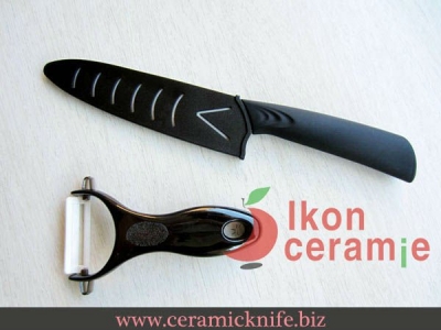6" Ikon Ceramic Knife/Chef's Knife/Utility Knife with scabbard,white blade,black straight handle+Free Peeler(Free Shipping)