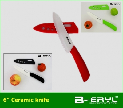 BERYL ceramic kitchen knives 6" chef the ceramic knife Scabbard + retail box,3 colors ABS Straight handle White blade 1PCS/lot
