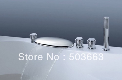 Luxury 5 PCS Deck Mounted Bathtub Waterfall Spout Mixer Tap Chrome Finish Faucet Set YS-5195