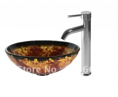 Mission spark Vessel Washbasin Tempered Glass Sink combine Brass CM0108