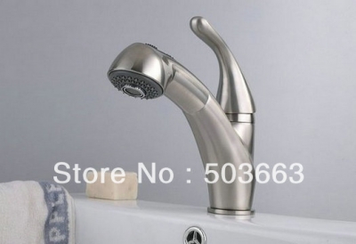 Single Handles Deck Mounted Big Pull Put Spray Brushed Nickel Bathroom Basin Sink Mixer Tap CM0211