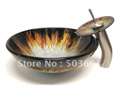 Volcanic eruptions Vessel Washbasin Tempered Glass Sink Brass Faucet set CM0100 [Glass Lavatory Basin Set 1246|]