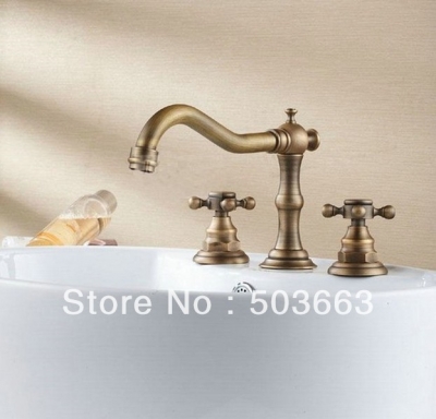 Wholesale Antique Brass Deck Mounted Bathroom Faucet Mixer Tap Basin Sink Faucet L-200