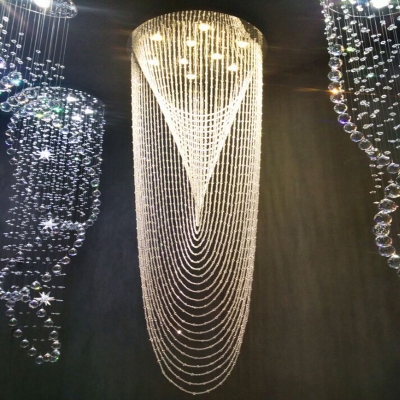 modern string long crystal chandeliers led light dia60*h200cm lustre lampadari a sospensione staircase chandelier
