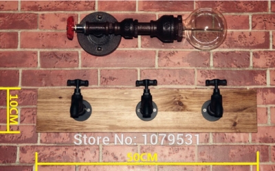 vintage single head e27 edison metal water pipe wall lamp creative 3pcs pipe hooks decoration sconce 110-240v three colors [water-pipe-lamps-7549]