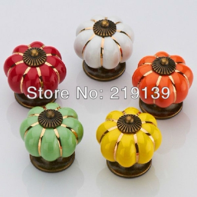10pcs 40mm Colorful Pumpkin Furniture Cabinet Ceramic Knob Drawer Pull Handle Kitchen Door Wardrobe Hardware