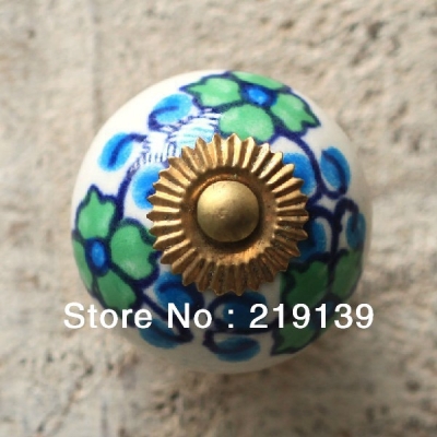 1pc Flower Blue Furniture Cabinet Handles Kitchen Door Wardrobe Ceramic Cabinet Knobs Pulls [Ceramic Handle 51|]