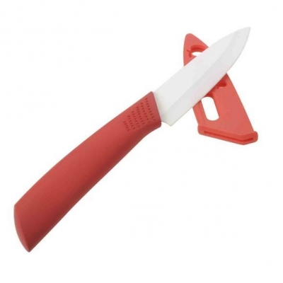 3" Chef Home Kitchen Ceramic Knife Knives with Blade Guard Protector (8 CM-Blade) red