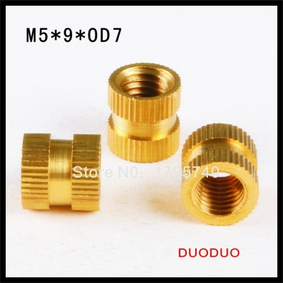 50pcs m5 x 9mm x od 7mm injection molding brass knurled thread inserts nuts
