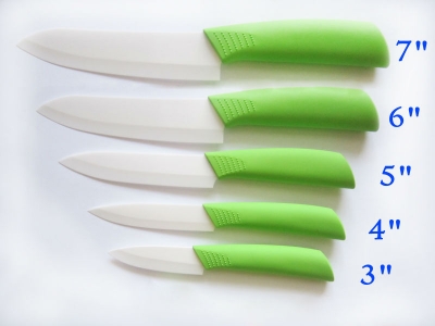 5PCS/Set 3" +4" +5" +6" +7" Complete High Quality Ceramic Cutlery Knives ABS Straight Green Handle Ceramic Knife Set