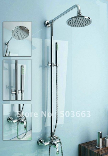 8" Bathroom Rainfall Wall Mounted With Hand held Shower Head Faucet Set CM0442