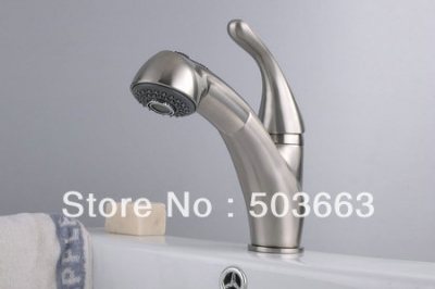 Deck Mounted Nickel Brushed Bathroom Basin Sink Pull Out Spray Mixer Tap Faucet L-1625