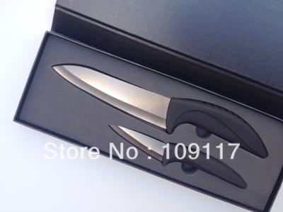 Wholesale 2pcs Sanding Black Blade Ceramic Kitchen Knife Set Black Curved Handle # CS002