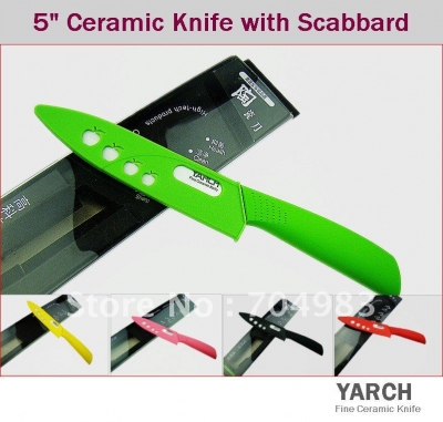 YARCH 5" chef ABS Straight handle ceramic knife with Scabbard + retail box ,5 color select. 2PCS/lot , CE FDA certified