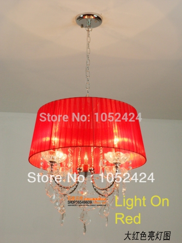 beautiful 4-light fabric crystal chandelier bed room, dinning room with 12colors#ck9001 red yellow pink