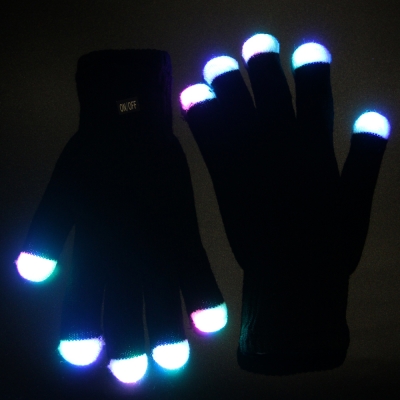 2pcs(1 pair) led glow gloves rave light flashing finger lighting glow mittens magic black luminous gloves party accessory