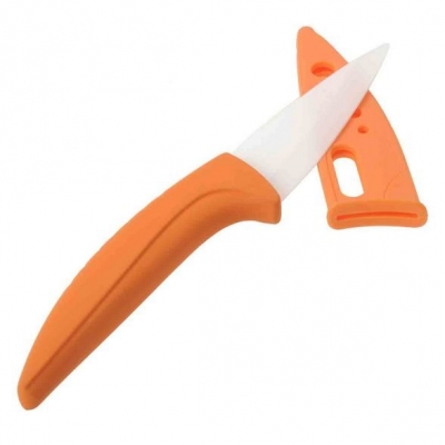 4" Chef Home Kitchen Ceramic Knive Knives with Blade Guard Protector (10.3 CM-Blade) orange