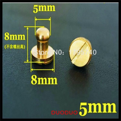 50pcs/lot 5mm stud screw round head solid brass nail leather screw rivet chicago button for diy leather decoration