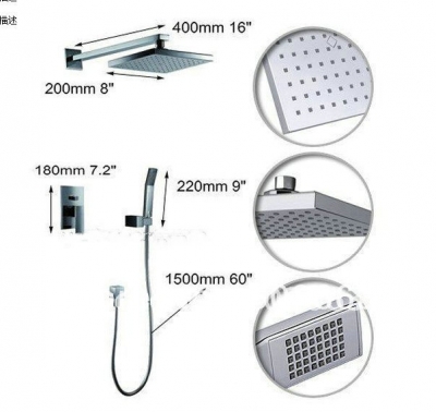 8" Rainfall Shower head+ Arm + + Control Valve+Handspray Shower Faucet Set CM0579