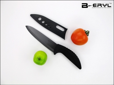 BERYL chef ceramic knife 6" with Scabbard + retail box,2 colors ABS Curve handle Black blade 1PCS/lot CE FDA certified