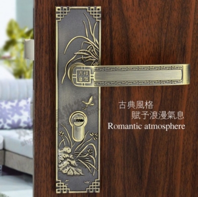 Chinese antique LOCK Lucky flower is orchid! Antique brass door lock handle room door bathroom door all kinds of wooden door