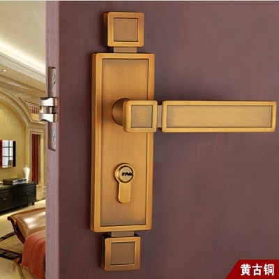 Chinese antique LOCK Yellow bronze ?Door lock handle ?Double latch (latch + square tongue) Free Shipping(3 pcs/lot) pb21 [DOOR LOCK-Yellow bronze 125|]