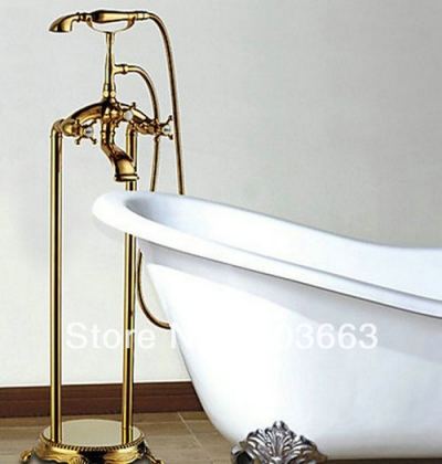 Floor Mounted Luxury Telephone Golden Polish Bathtub Mixer Tap Faucet K-163