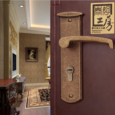 Modeled after an antique ?Brass OB ?Door lock handle Double tongue thickened bearing design Free Shipping(3 pcs/lot)