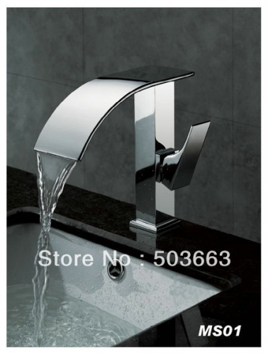 New Bathroom Deck Mount Single Hole Chrome Faucet Waterfall Mixer Tap Vanity Faucet L-104