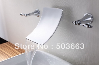 New Design 3 Pcs Wall Mounted Widespread Waterfall Bathroom Basin Faucet Sink Chrome Faucet Vanity Faucet L-180