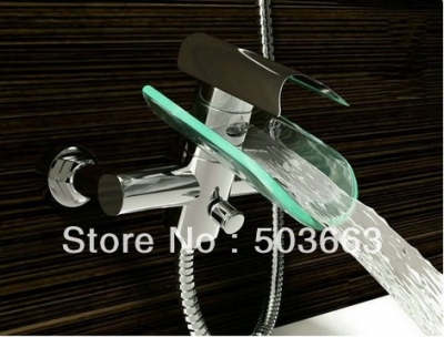 Wall Mounted Glass Brass Bathtub Mixer Faucet With Handle Spray S-556